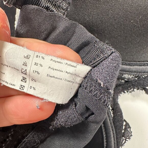 Simone Perele 34F Bra Underwired Black Smooth Floral Mesh Bow Adjustable Straps - Picture 15 of 16